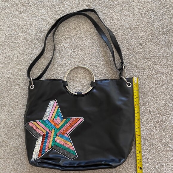 T-Shirt & Jeans For The Record Vegan Sequined Black Ring Tote bag Shoulder Strap - Picture 8 of 8